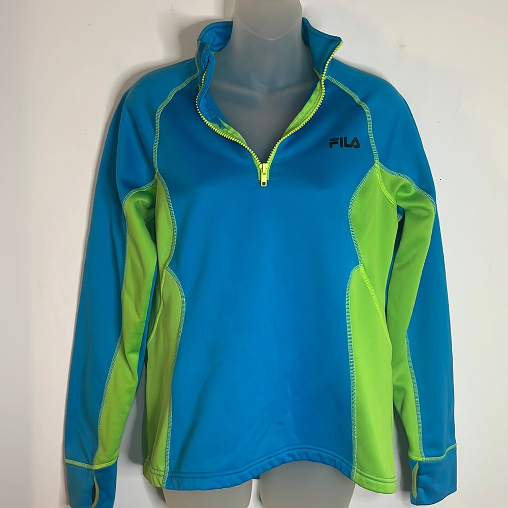 Fila Sport Women's Fleece Lined 1/4 Zip Pullover Running Jacket Thumb Holes M